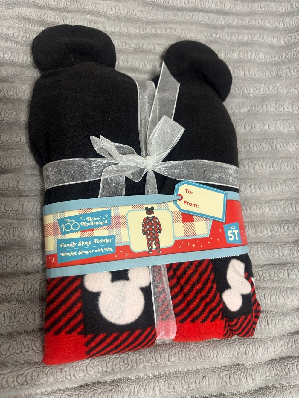 Disney Black & Red Mickey Mouse Toddler Blanket Sleeper with Hood - 5T